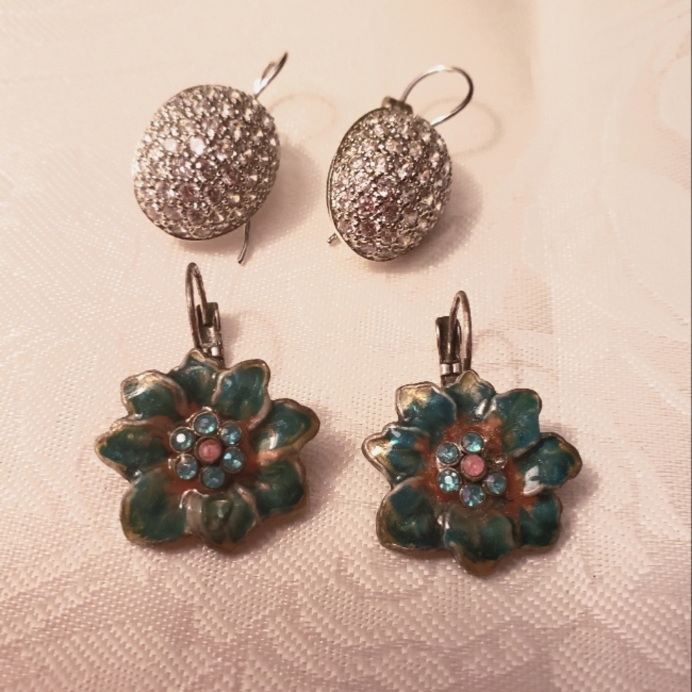 Vintage Women's Bling and Turquoise Earrings, 2 Pair